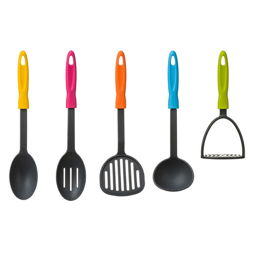 5Pc Grey Nylon Kitchen Tool Set with Holder - Modern Home Interiors