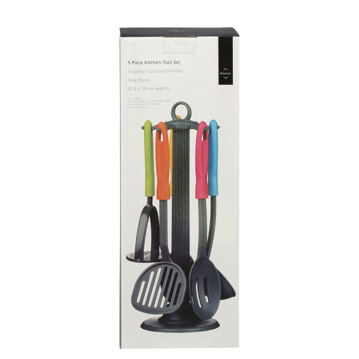 5Pc Grey Nylon Kitchen Tool Set with Holder - Modern Home Interiors