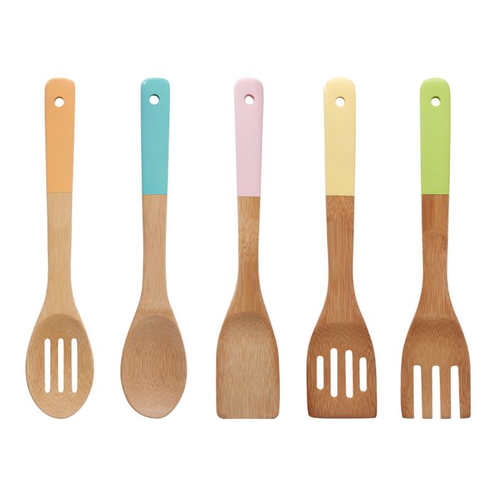 Bamboo Kitchenware Utensil Pastel Colourful 5Pc Set