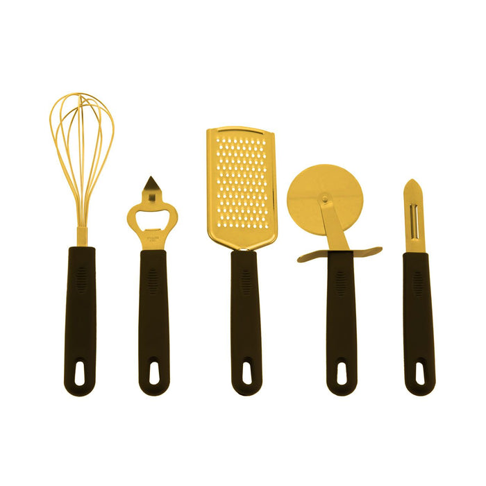 Modern Light Gold and Black 5Pc Kitchen Gadget Ergonomic Kitchenware Utensil Set