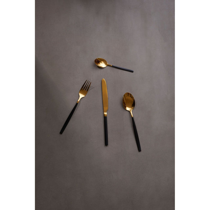 Premium 16 Pc 16 Matte Black and Gold Cutlery Set