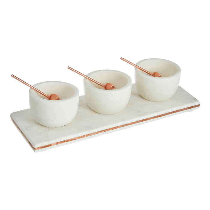 White Marble and Copper Trim Condiment Serveware 3PC Set