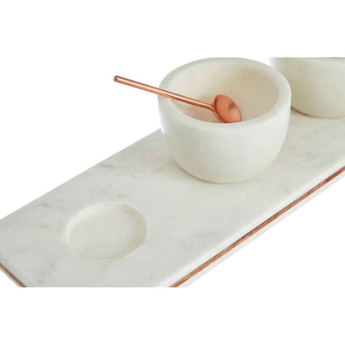 White Marble and Copper Trim Condiment Serveware 3PC Set