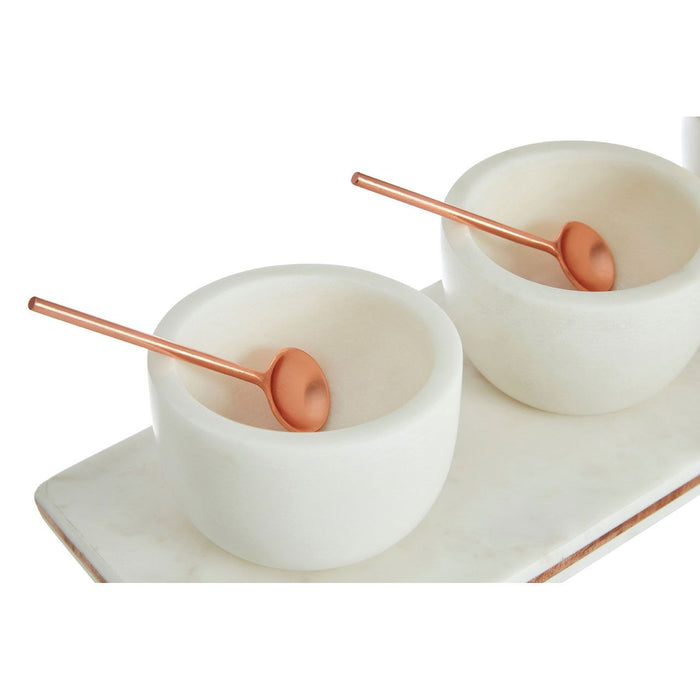 White Marble and Copper Trim Condiment Serveware 3PC Set