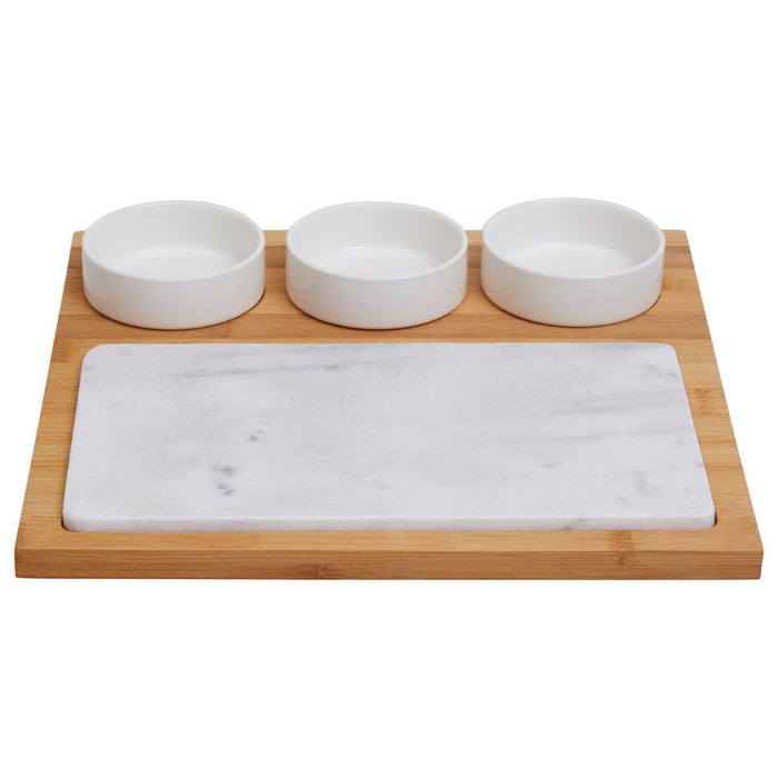 Bamboo Wood White Marble and Ceramic 5PC Set