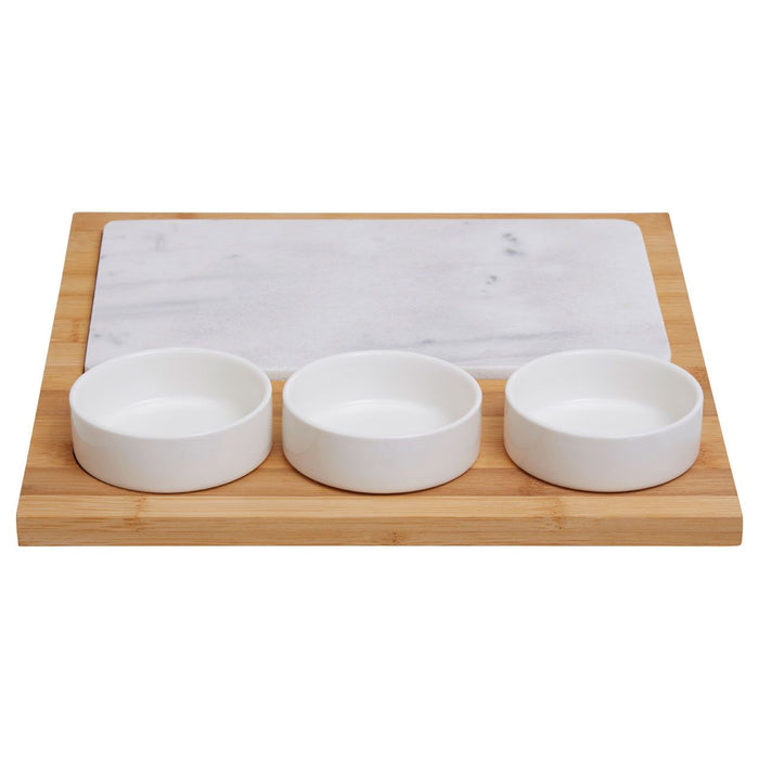 Bamboo Wood White Marble and Ceramic 5PC Set