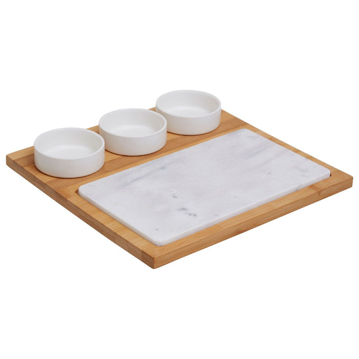 Bamboo Wood White Marble and Ceramic 5PC Set