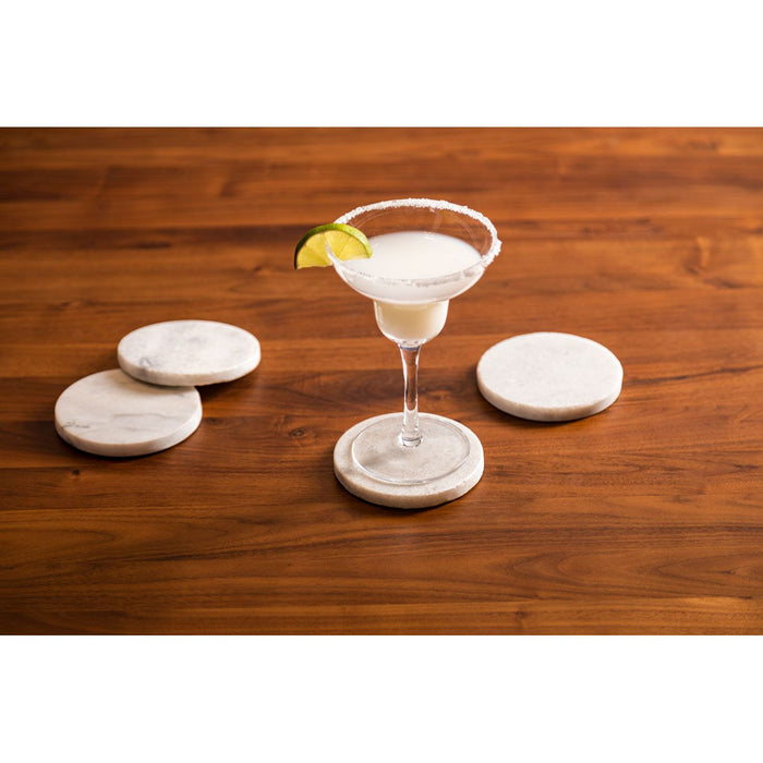 Round White Marble Coasters - Set of 4