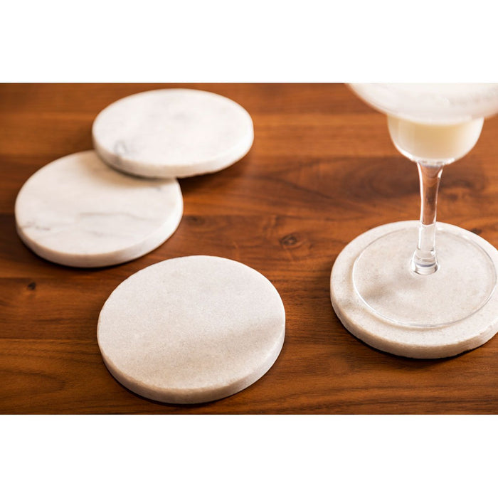 Round White Marble Coasters - Set of 4