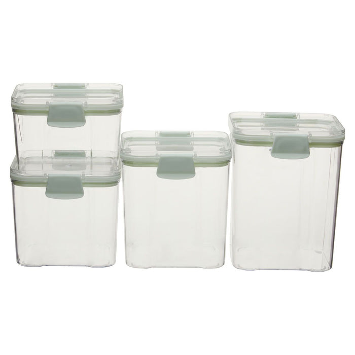 Durable Plastic Set of 4 Food Storage Boxes Stackable with Airtight Seal and Hinge Locking System