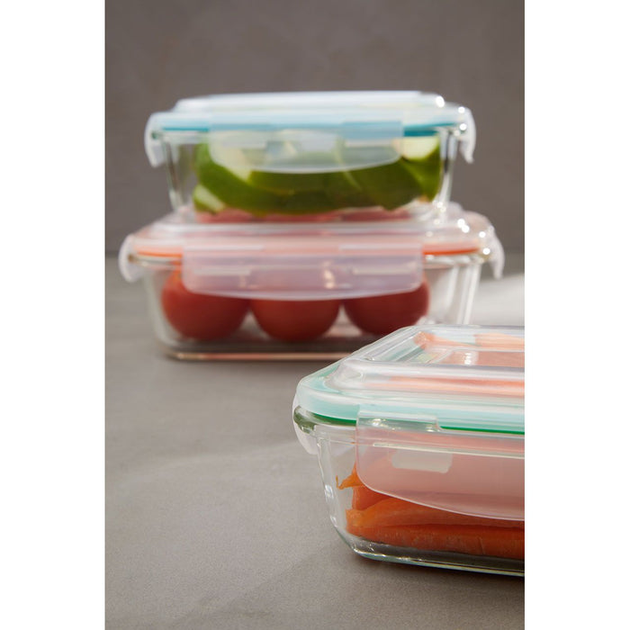 Glass Airtight Silicone Seal Premium Food Storage Container For Complete Food Preservation - Set of 3 Multi Coloured