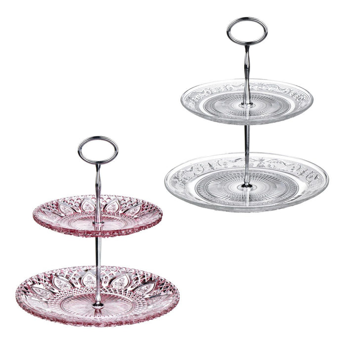 Pink Glass Cake Stand with 2 Tiers