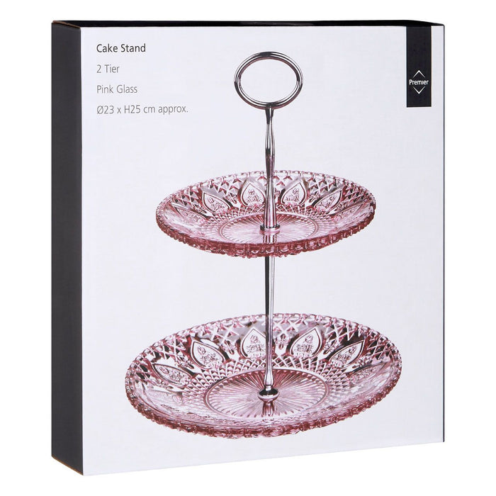 Pink Glass Cake Stand with 2 Tiers