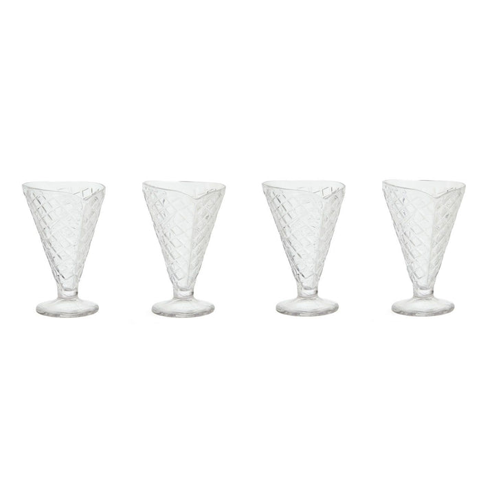 Tapered Waffle Cone Design Sundae Dessert Glasses - Set of 4