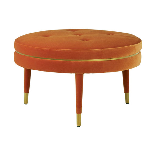 Manhattan Orange Velvet Button Tufted Footstool - Modern Home Interiors