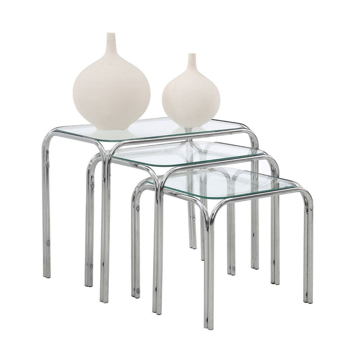 Nest of 3 Clear Glass Pointed Oval Tables - Modern Home Interiors