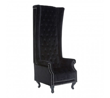 Regents Park Tall Porter Grande Armchair - Black Velvet - Modern Home Interiors