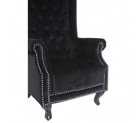 Regents Park Tall Porter Grande Armchair - Black Velvet - Modern Home Interiors