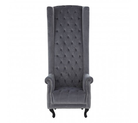 Regents Park Tall Porter Grande Armchair - Grey Velvet - Modern Home Interiors