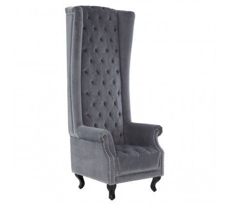 Regents Park Tall Porter Grande Armchair - Grey Velvet - Modern Home Interiors