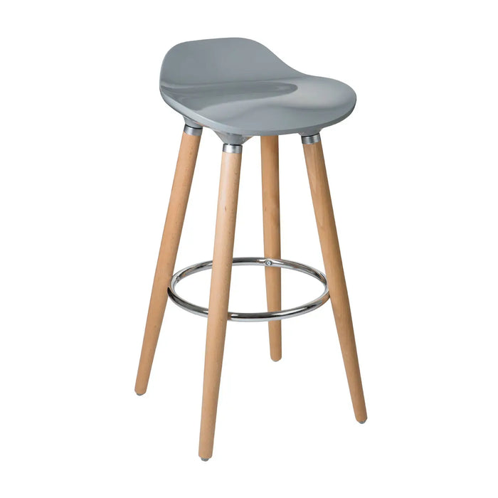 Grey Metal Seat Bar Stool with Beechwood Legs