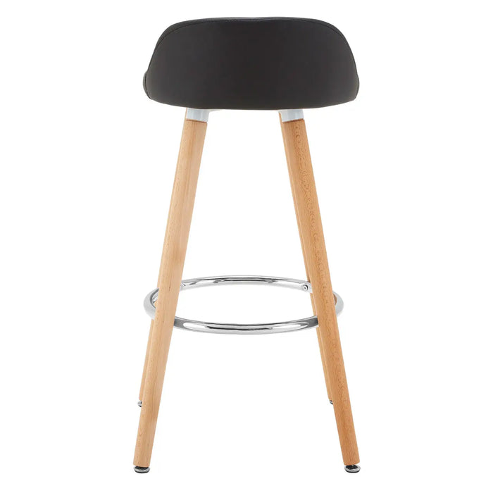 Curved Shaped Black Faux Leather Seat with Chrome and Beechwood Legs Bar Stool