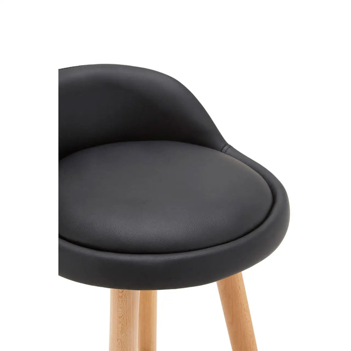 Curved Shaped Black Faux Leather Seat with Chrome and Beechwood Legs Bar Stool