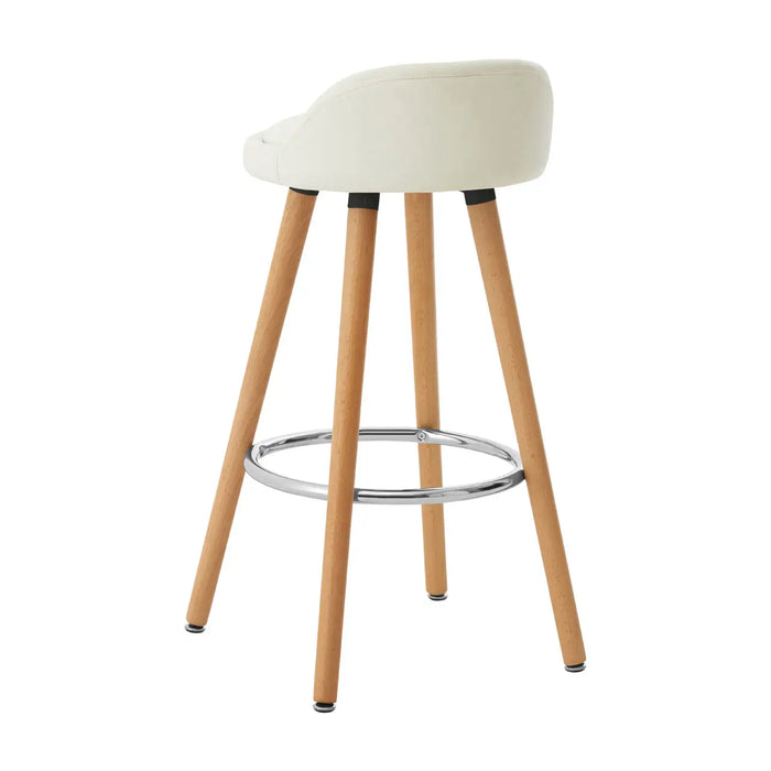 Curved Shaped White Faux Leather Seat with Chrome and Beechwood Legs Bar Stool