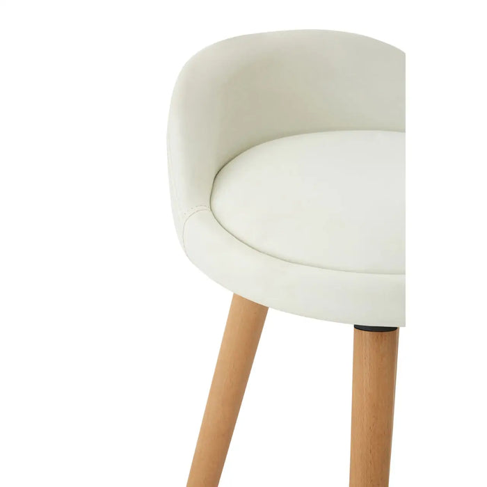 Curved Shaped White Faux Leather Seat with Chrome and Beechwood Legs Bar Stool