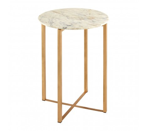 Templar White Marble Side Table With Lattice Base - Modern Home Interiors