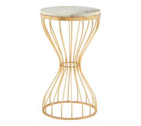 Templar White Marble and Gold Pinched Base Iron Side Table - Modern Home Interiors