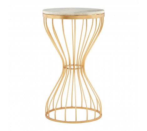 Templar White Marble and Gold Pinched Base Iron Side Table - Modern Home Interiors