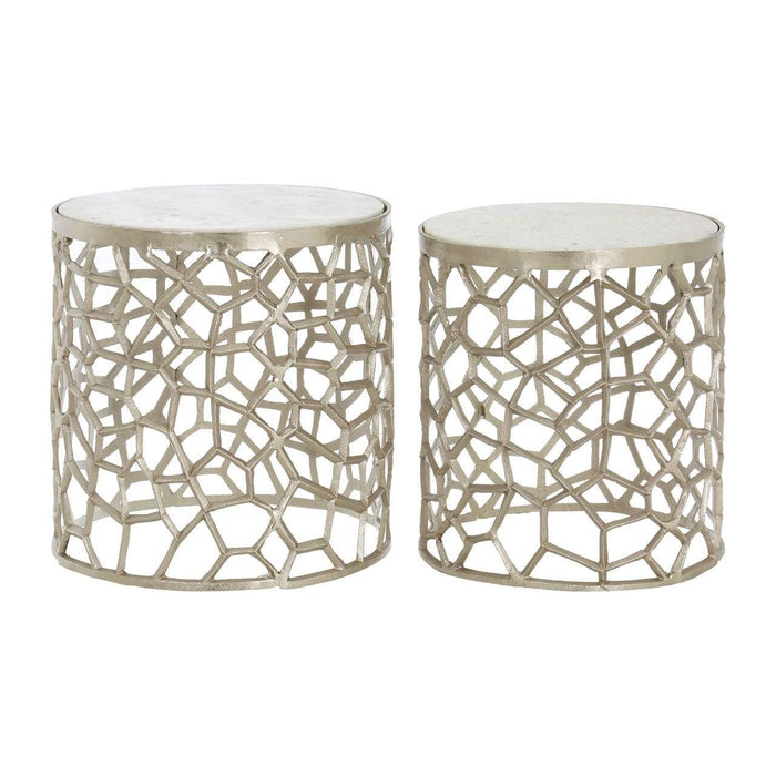 Templar Nickel/ Marble Side Tables - Modern Home Interiors