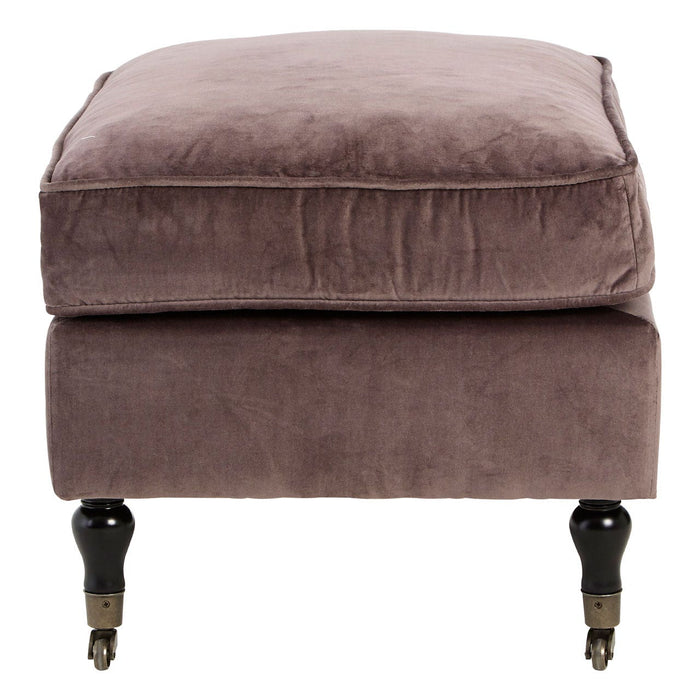 Medan Grey Plush Velvet Footstool with Wheels - Modern Home Interiors