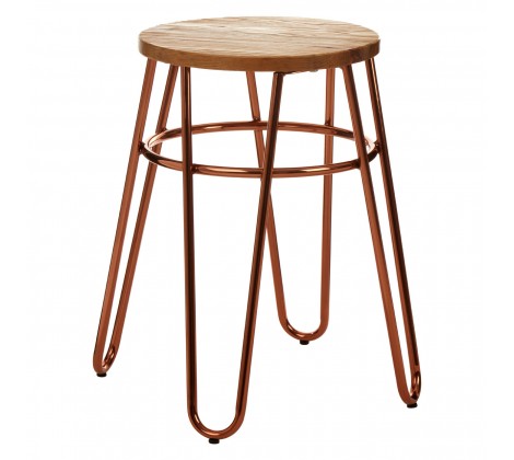 District Rose Gold & Elm Wood Hairpin Stool - Modern Home Interiors