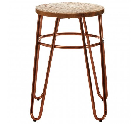 District Rose Gold & Elm Wood Hairpin Stool - Modern Home Interiors