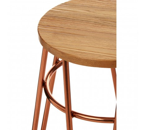 District Rose Gold & Elm Wood Hairpin Stool - Modern Home Interiors