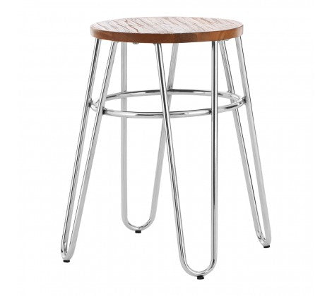 District Chrome & Elm Wood Hairpin Stool - Modern Home Interiors