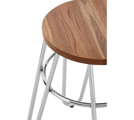 District Chrome & Elm Wood Hairpin Stool - Modern Home Interiors