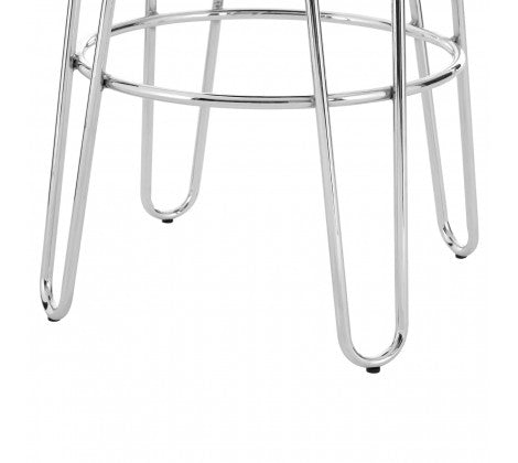 District Chrome & Elm Wood Hairpin Stool - Modern Home Interiors