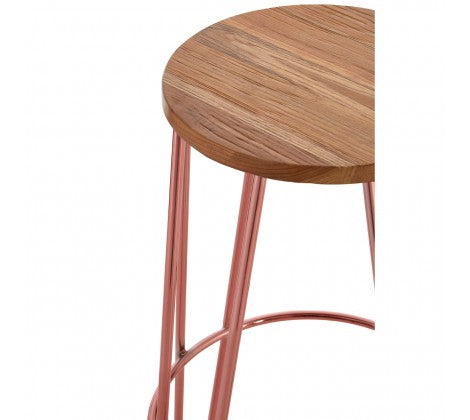 District Elm Wood & Rose Gold Bar Stool - Modern Home Interiors