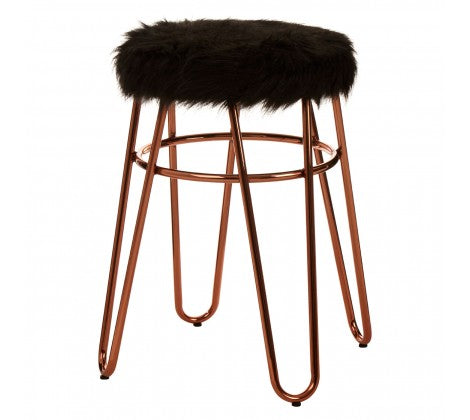 District Black Faux Fur & Rose Gold Bar Stool - Modern Home Interiors