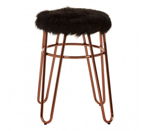 District Black Faux Fur & Rose Gold Bar Stool - Modern Home Interiors