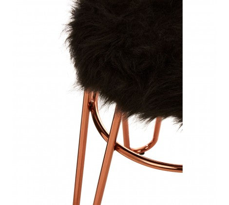 District Black Faux Fur & Rose Gold Bar Stool - Modern Home Interiors