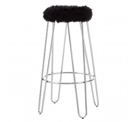 District Black Faux Fur Bar Stool - Modern Home Interiors