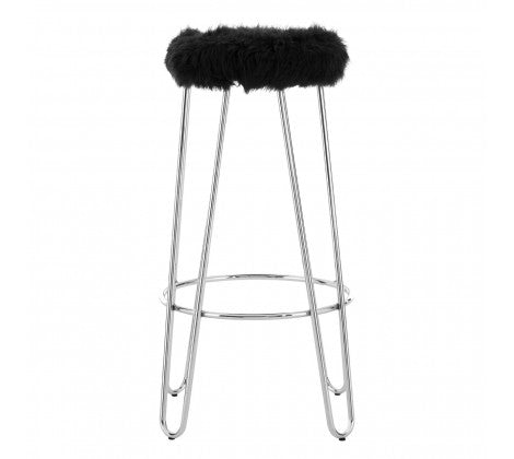 District Black Faux Fur Bar Stool - Modern Home Interiors