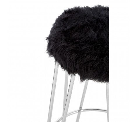 District Black Faux Fur Bar Stool - Modern Home Interiors