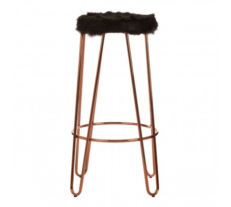 District Faux Fur & Rose Gold Finish Stool - Modern Home Interiors