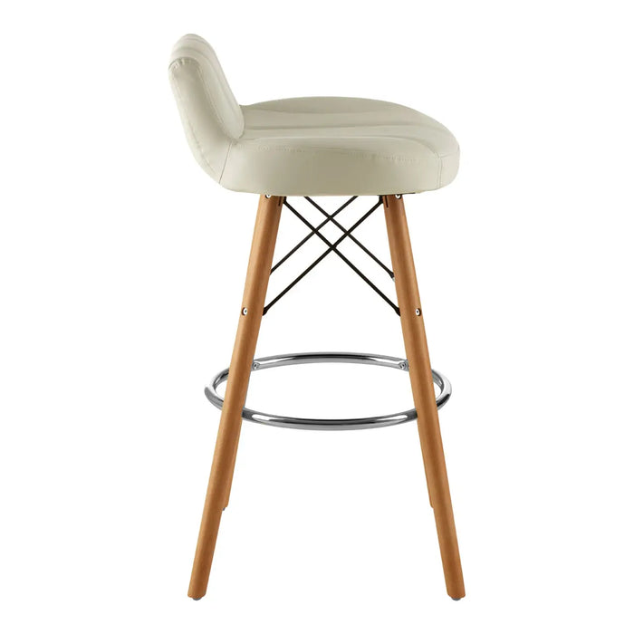 White Soft Faux Leather Effect Bar Stool with Beechwood and Chrome Legs