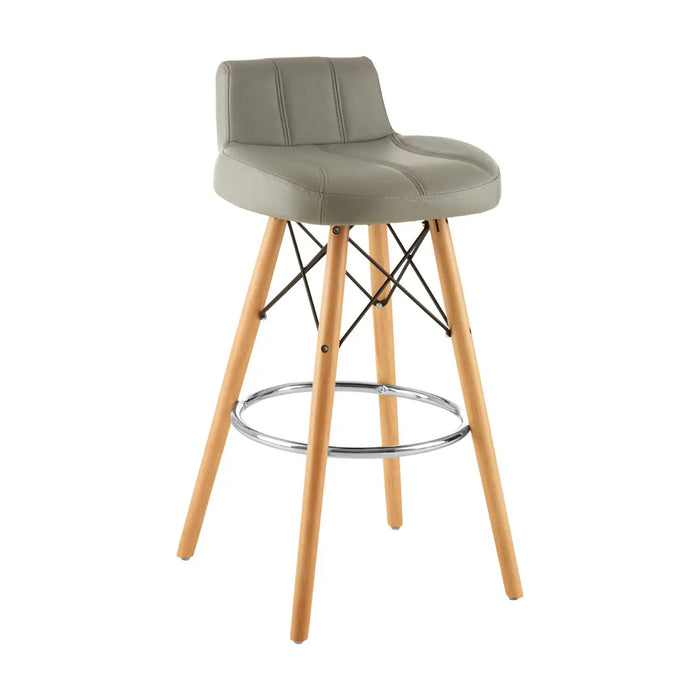 Grey Soft Faux Leather Effect Bar Stool with Beechwood and Chrome Legs